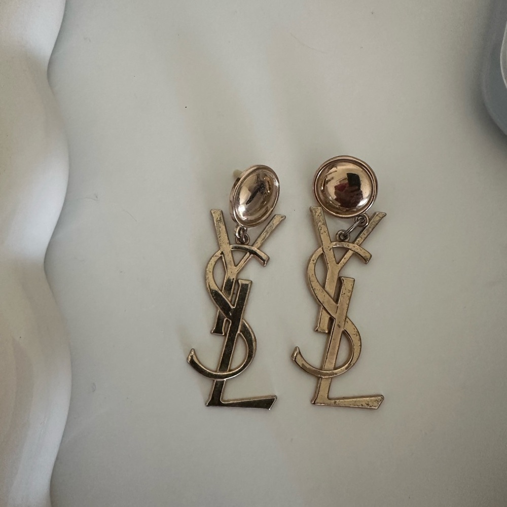 Yves Saint Laurent Gold Monogram Earrings